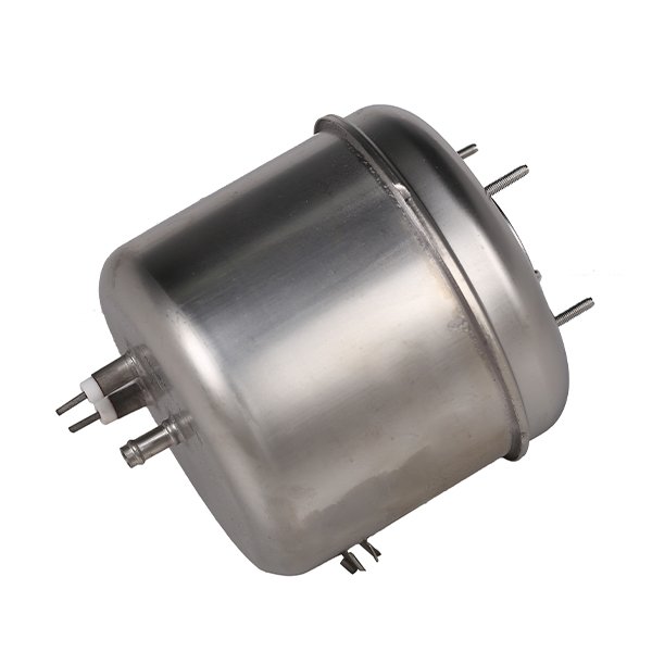Original Jinzhong boiler assembly photograph showing the metal vessel and external connections